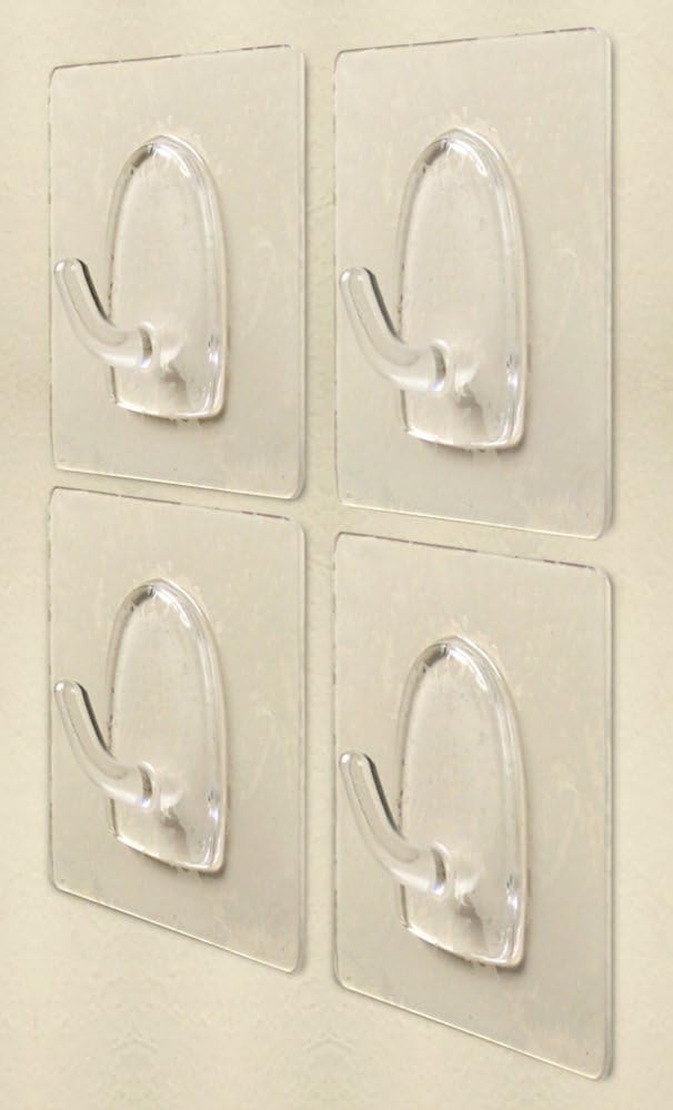 Wall Hooks Adhesive Pack of 4 Clear Bathroom Shower Hooks Strong