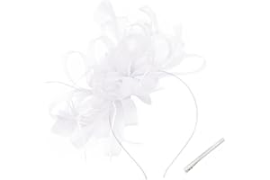 WATAME Women's Fascinators Feathers Mesh Ribbons Tea Party Hats with Headband and Clip Fascinator Hat (White)