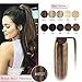 Rich Choices Human Hair Ponytail Real Hair Extensions Ponytail Wrap Around Ponytail Human Hair One Piece Clip In Ponytail Hair Long Straight For Women 20 Inch 95g #4P27 Medium Brown&Dark Blonde