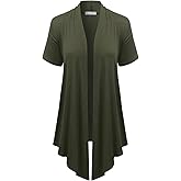 EIMIN Women's Basic Solid Short Sleeve Open Drape Front Jersey Cardigan (S-3XL)