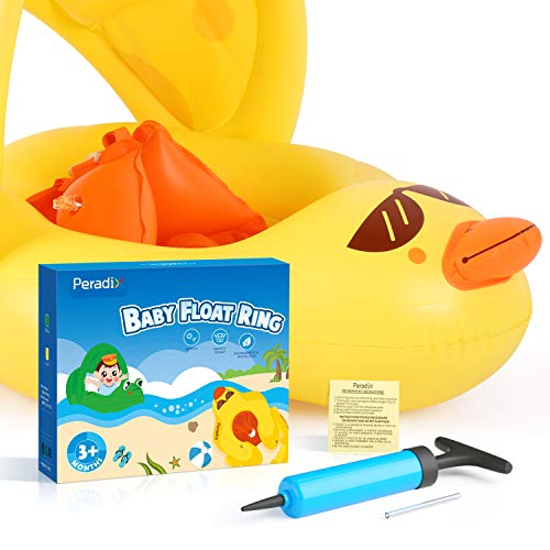 Peradix Baby Pool Inflatable Floats, Swiming Ring With Adjustable Sunshade/Waist Swim Boat Seat, Unique design Floats for 6-30 month Baby/Toddler/Kids- (Duck-with Repair Patch)
