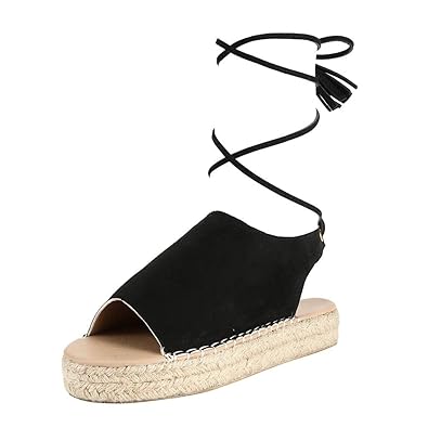 POIUDE Sandalen Damen Plateau Keilabsatz Offener Zeh Espadrilles Knöchel Schnalle Strandschuhe Riemchensandalen Absatz