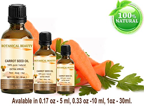 CARROT SEED OIL 100% Pure/ Natural /Extra Virgin / Unrefined / Cold Pressed/ Undiluted Carrier Oil. 0.33 Fl.oz.- 10 ml. Skin, Body and Hair Care. by Botanical Beauty