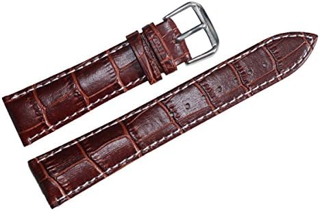 Men's Dark Brown Replacement Watch Strap 21mm Genuine Leather with Contrast White Stitching