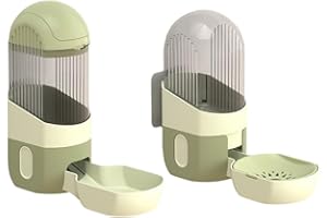 Wooswen Hanging Automatic Food Drinker and Feeder, Suitable for Chinchillas, Guinea Pigs, Hedgehogs Small Green