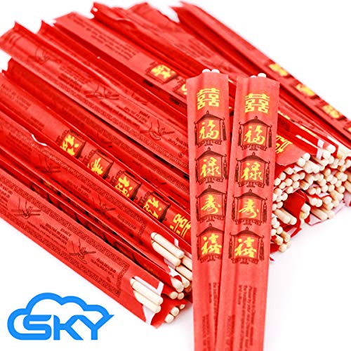 Sky Premium Disposable Bamboo Chopsticks, bulk, UV treated, splinter free, sleeved and separated, individually wrapped, ideal for Chinese, Japanese, Vietnamese, Korean, Thai (Dragon Red, 80 Pairs)
