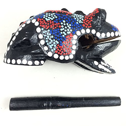 Medium 5" Wood Frog Guiro Rasp - Musical Instrument Tone Block - Hand Painted Blue by World Percussion USA - Thumbnail 2