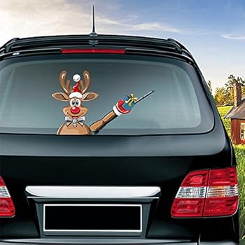 MIYSNEIRN Christmas Reindeer Waving Gift Wiper Decal for Rear Window 3D Cartoon Festive Car Sticker Reusable Waterproof Vinyl Decal for Vehicle Rear Wipers Christmas Decoration (8)