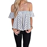 Lisingtool Women's Off Shoulder Stripe Casual Blouse Shirt Tops