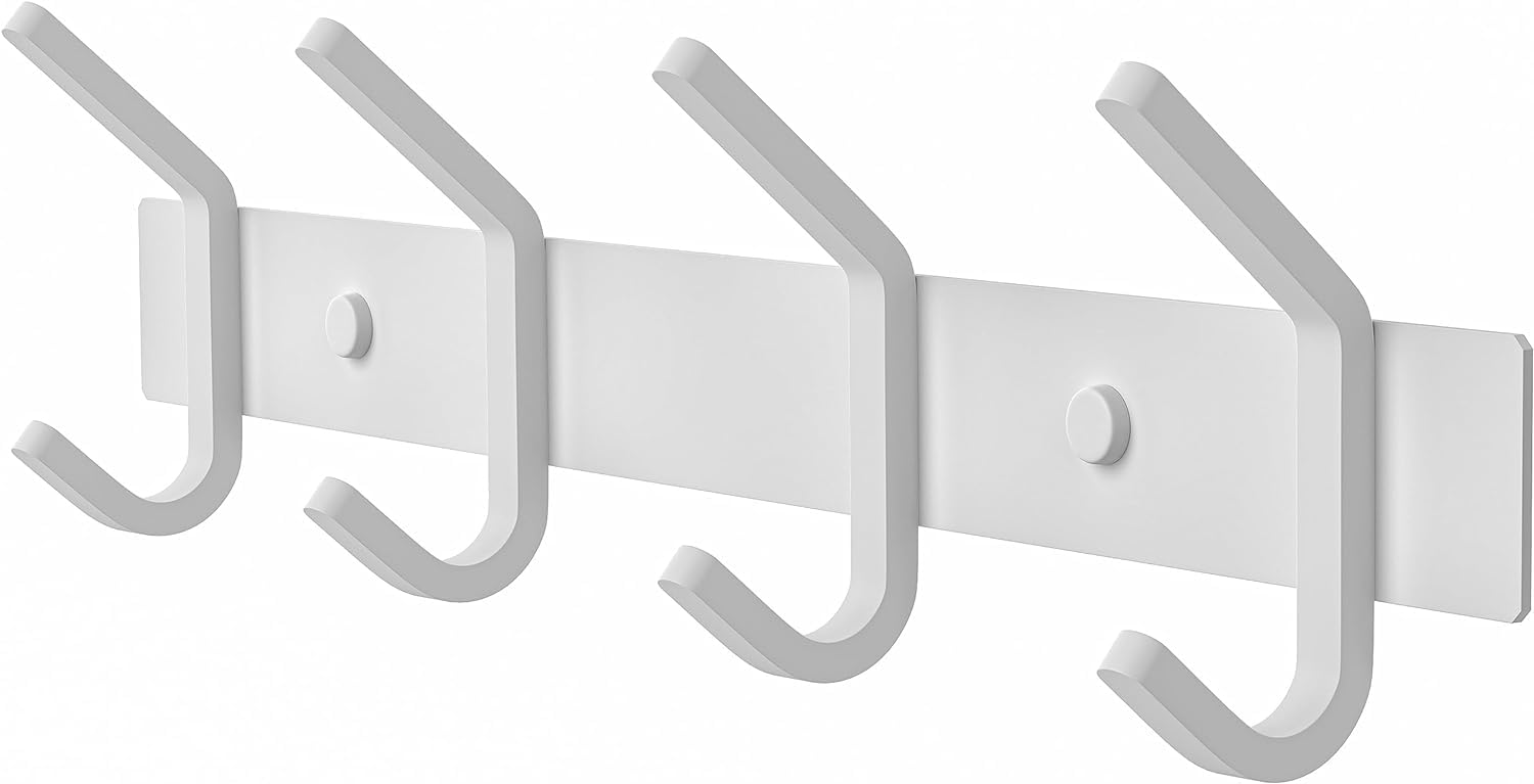 YUET Door Hooks, Towel Hook Stainless Steel Coat Hooks Wall Mounted Screw in Modern Metal Heavy Duty Coat Rack Row of Hooks Hanger Robe Clothes Hat Hook for Bathroom Bedrooms (White)