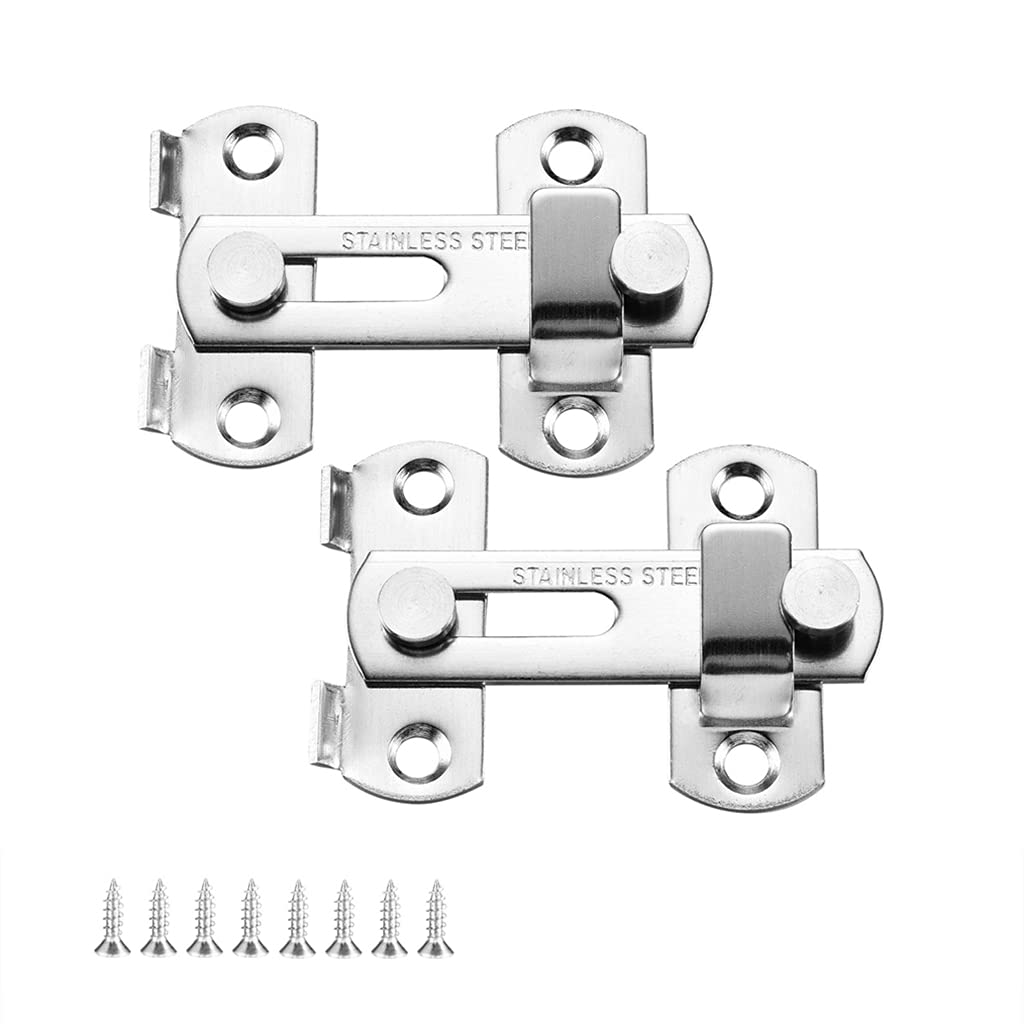Lpraer 2 Pack 3 Inch Flip Latch Stainless Steel Gate Latches with Screws Bar Latch Safety Door Latch Bolt Lock for Gate Cabinet Fence Window (Silver)