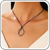 Andelaisi Boho Leather Choker Necklace Black Leather Cord Choker Necklace Vintage Circle Pendant Necklace Gothic Leather Suede Necklace Short Leather Circle Necklace for Women(Gold)