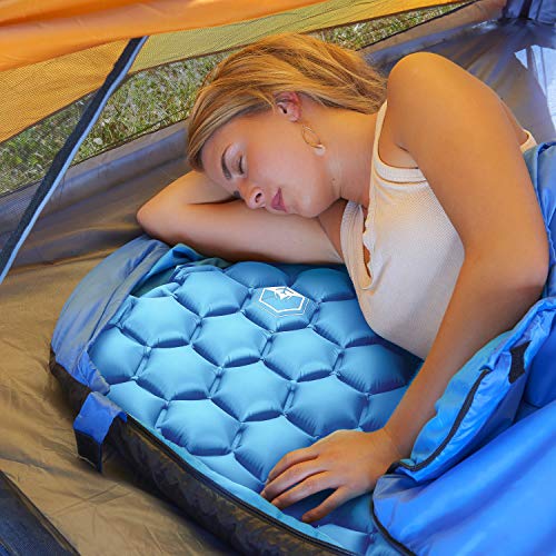 VENTURE 4TH Ultralight Air Sleeping Pad - Lightweight, Compact, Durable - Air Cell Technology for Added Stability and Comfort While Backpacking, Camping, and Traveling (Light Blue)