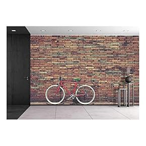 Retro Bicycle on Roadside with Vintage Brick Wall Background - Removable Wall Mural | Self-Adhesive Large Wallpaper - 66x96 inches