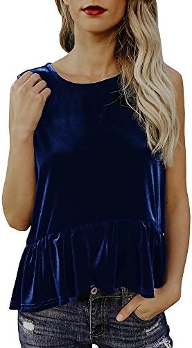 Beautife Womens Velvet Peplum Tops Sexy Sleeveless Patchwork Cami Tank Top