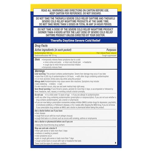 THERAFLU COMBO DAYTIME AND NIGHTTIME SEVERE COLD RELIEF POWDER, HONEY LEMON FLAVOR, 12 COUNT, 6 DAYTIME + 6 NIGHTTIME