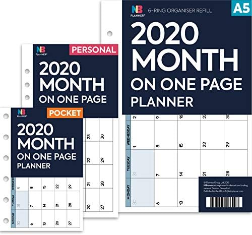 NBplanner® 2020 Month on one Page Diary Organiser Refill Planner Insert Filofax Compatible White (Pocket: 81 x 120 mm)
