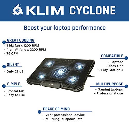KLIM Cyclone Laptop Cooling Pad - NEW 2023-5 Fans Cooler - No More Overheating - Increases PC Performance and Life Expectancy - Ventilated Support for Laptop PS5 and PS4 - White - Image 3