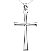 Religious Jewelry .925 Sterling Silver Simple Classic Flared Cross Pendant Necklace with Rolo Chain - Choice of Necklace Length