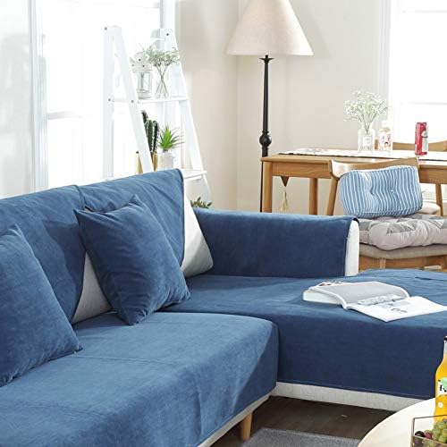 YYJDGXXCP Solid Color Waterproof Slipcover Sofa Non-Slip Breathable Sofa Cushioning Covers Sectional Stain-Resistant Soft Couch Covers Four Seasons Machine Washable-Blue 90x260cm(35x102inch)