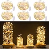 6 Pack Fairy Lights Battery Operated, 7Ft 20 LED Waterproof Mini Firefly String Lights with Flexible Silver Wire for Wedding Centerpieces, Mason Jar Craft, Christmas Garlands, Party Decorations, Warm