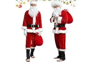 Santa Claus Costume for Men Women 10PCS-Santa Suit Adult Men,Costume Pere Noel Red Father Christmas Outfit Xmas Party Cosplay