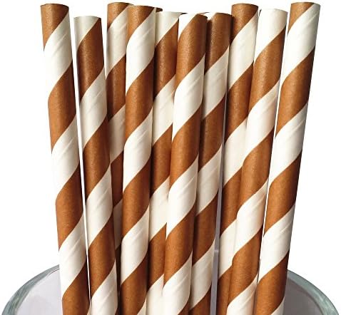 MY PAPER Striped Paper Straws Black Rose Gold Yellow Orange Pink Party Straws 7.75 Inch Lollipop Sticks 100 COUNTS (Chocolate)