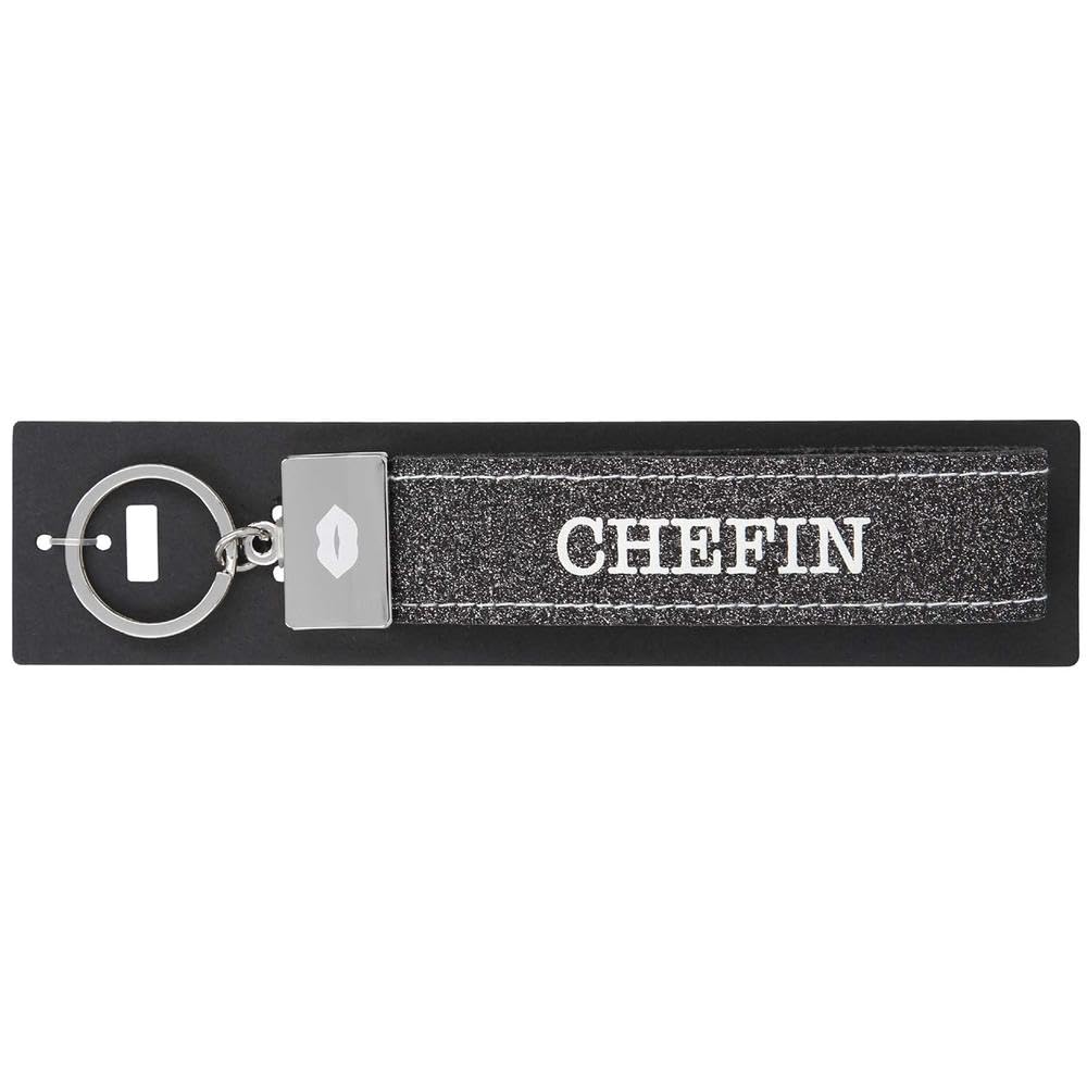 Depesche 004298-102 Looped Key Ring Made of Felt, with Engraved Metal End and Iconic Print, Boss, Grey, Approx. 18.7 x 4.4 x 1 cm