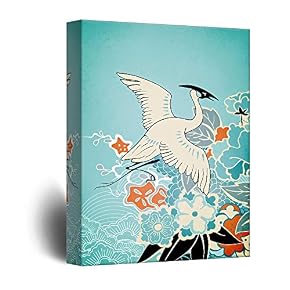 Crane on Floral Background