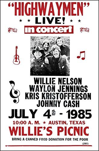 Highwaymen with Willie Nelson 14" X 22" Vintage Style Concert Poster