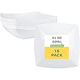 Restaurantware Moderna 64 Ounce Fancy Plastic Bowls 10 Square Disposable Salad Bowls - Durable Heavy-duty White Plastic Bowls For Warm And Cold Foods