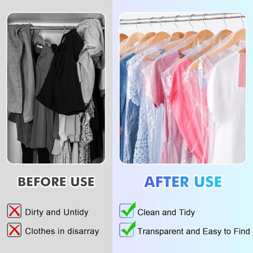 TranRantic Pack of 30 Plastic Clothes Covers, 60 x 140 cm Transparent Plastic Hanging Clothes Covers for Shirts, Jackets, Suits, Pullovers