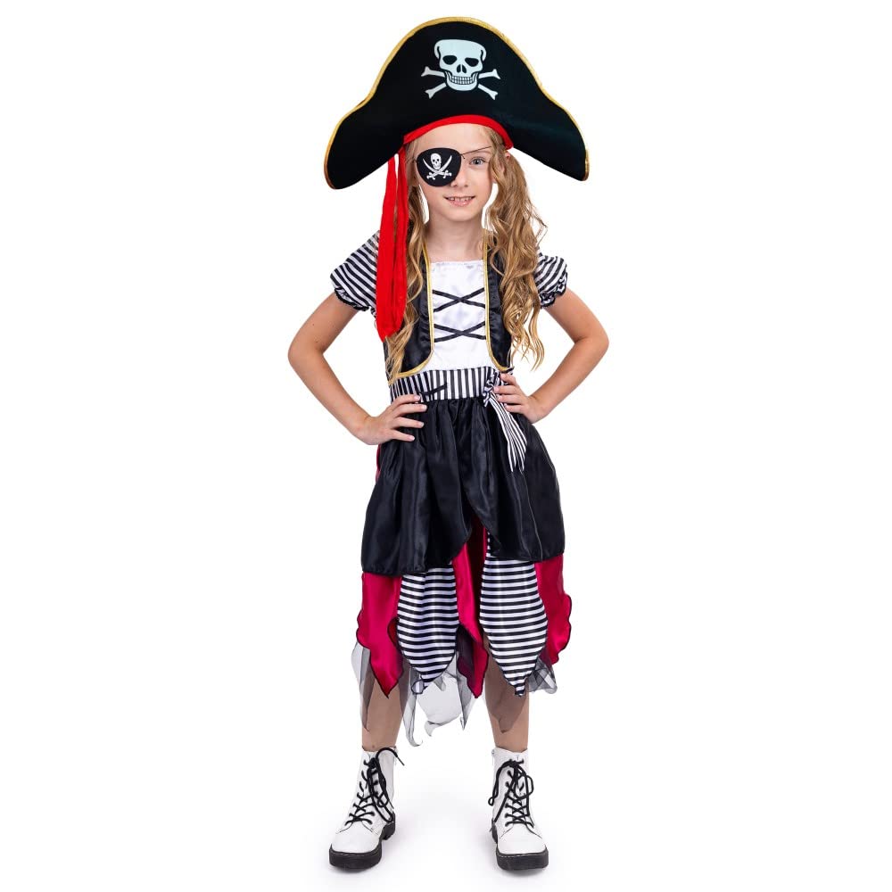 Dress Up America Pirate Costume for Girls - Buccaneer Pirate Costume Set - Dress, Hat, and Eye-Patch