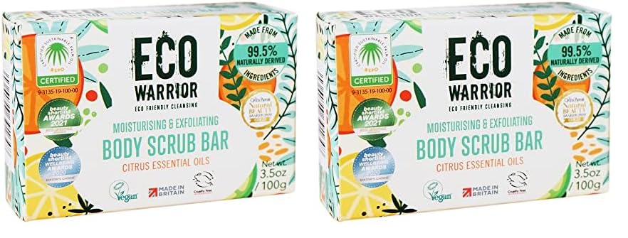 Eco Warrior Body Scrub Soap Bar - Vegan, Cruelty Free, No SLS or Parabens, Whole Body & Hand Soap, Moisturising and Exfoliating Citrus Essential Oils and Oatmeal, Natural Eco Friendly Bar Soap - 100g