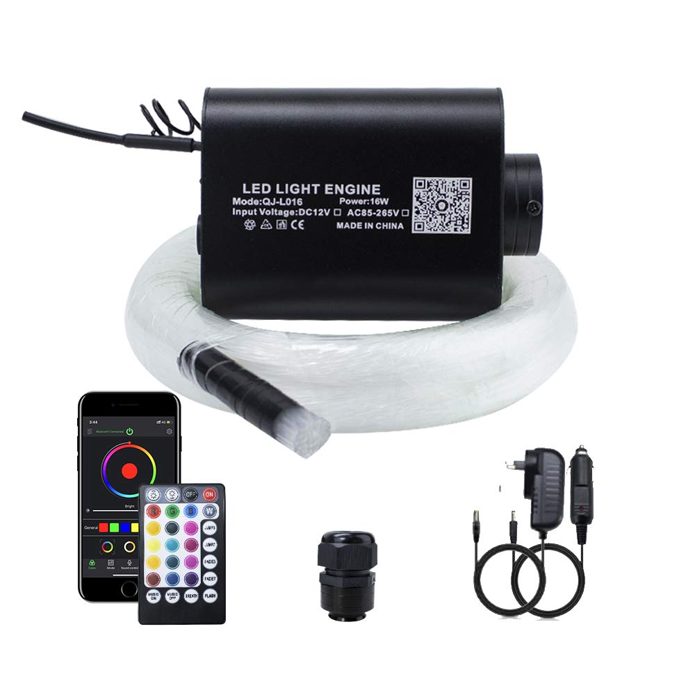 Kingmaled 16W APP Controll+Sound Activated Car Home Fibre Optic Star Ceiling Light Kit, RGBW Light Engine + 28Keys Remote+Fibers[150pcs*0.75mm*2m], Create Atmosphere Full of Romantic and Rhythm