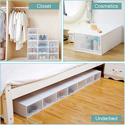 Stackable Shoe Storage Boxes, Foldable Clear Plastic Shoe Box Shoes