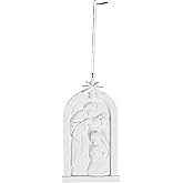 Dicksons Decorative Holiday Hanging Christmas Tree Ornament 3 x 5.5 Inch Resin Holy Family Creche White