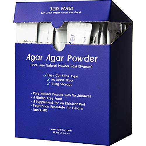 3GD FOOD Agar Agar Powder, Vegetable Gelatin, Dietary Fiber, Gluten-Free, Non-GMO [100% Natural Pure with No Additives, 4oz] (Stick Type 4oz)