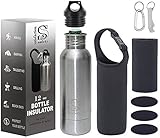 Stainless Steel Beer Bottle Cooler Insulator with Opener - Beer Bottle Holder by S&S - Cold Beer Keeper - Fits Most 12oz. Bottles. Includes a Keychain Carabiner + Neoprene Carrying Case + Gift Box.
