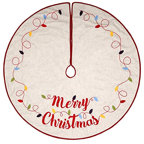 ExcMark 48 inch Merry Christmas Tree Skirt with Colorful Strings - Thumbnail 5
