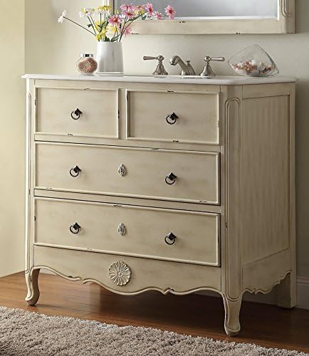 34” Benton Collection Cottage Look Daleville Bathroom Sink Vanity Model HF081WP (Distressed Cream)