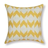 CaliTime Cushion Cover Throw Pillow Case Shell, Ikat Malposed Zigzag Stripes Geometric Figures 18 X 18 Inches, Yellow