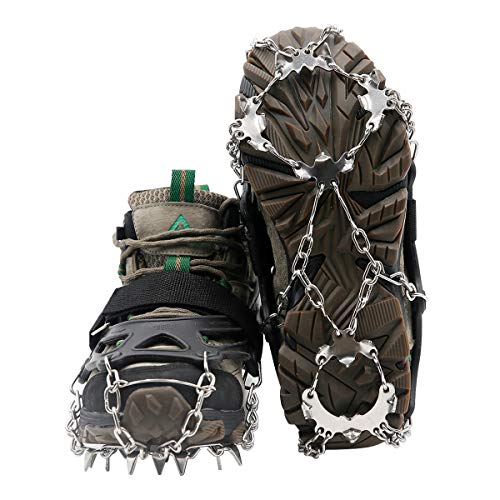 Samply Ice& Snow Traction Cleats, 19 Spike Mountaineering Climbing Crampons for Shoes, Boots, XL, Black