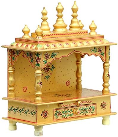 Jaipur Lane Wooden Puja Mandir/Temple for Home (38x20x45.5 cm, Gold)