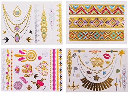 Temporary tattoos 4 pcs Tattoo Kit Jewelry Tattoo Flowers Elephant Bracelets Wrist and Arm Bands