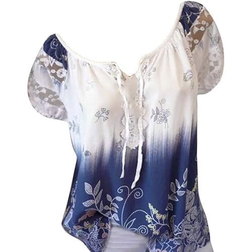 Tops for Women Summer,Blouse Shirts Floral Print V Neck Button Pocket Short Sleeve Summer Vintage Elegant Casual Tops