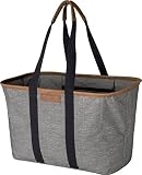 CleverMade 30L SnapBasket LUXE - Reusable Collapsible Durable Grocery Shopping Bag - Heavy Duty Large Structured Tote, Heather Grey