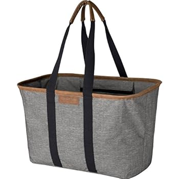 CleverMade 30L SnapBasket LUXE - Reusable Collapsible Durable Grocery Shopping Bag - Heavy Duty Large Structured Tote, Heather Grey