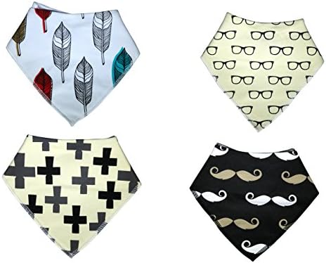 KodaBear Signature Pet Dog Bandana Scarf, 4 Pack, Triangle Bib Kerchief for Small/Medium/Large Dogs, Buttons Up, Machine Washable, Soft Cotton Material (Hipster Pack)