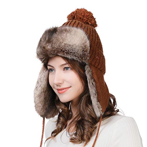 Comhats Womens Winter Wool Trapper Hunting Hat Ear Flaps Faux Fur Russian Ushanka Cold Weather